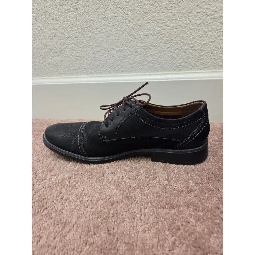 Clarks Collection Mens 12 Black Leather Cap Toe Oxford Dress Shoes Soft Cushion
